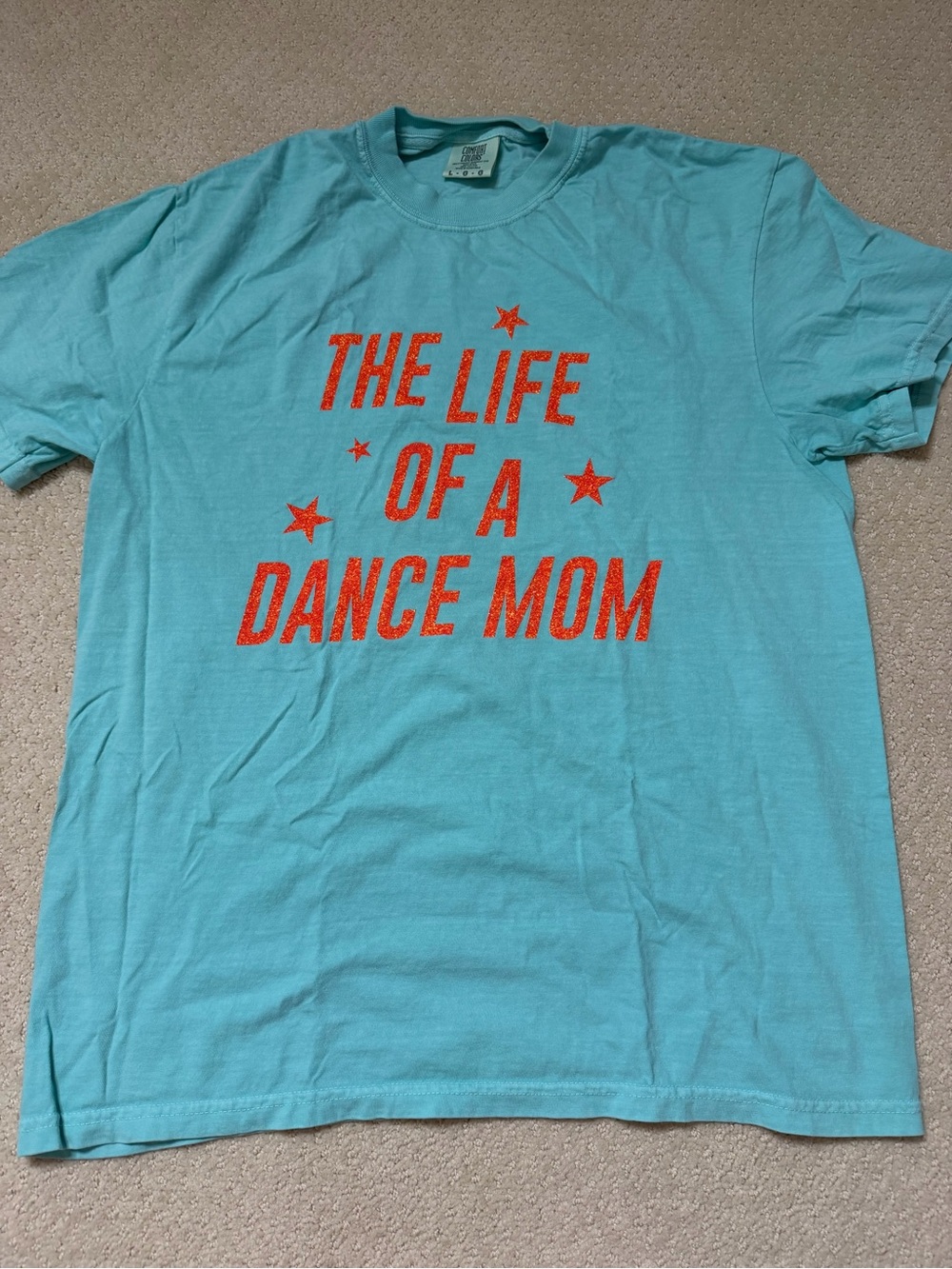 Aqua Tee with Orange Glitter "The Life of a Dance Mom"